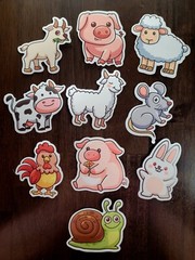 STICKERS x 10 Farm Animal Goat Pig Cow Sheep Rabbit Chicken Mouse Snail 32B9