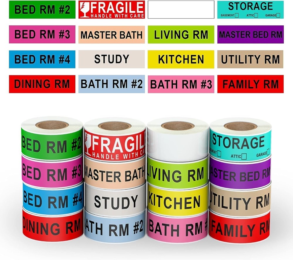 Home Moving Color Coding Labels 3 Bedroom House 2 Bathroom Kitchen Fragile Bl…