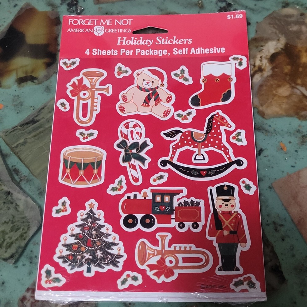 VTG 1980s American Greetings Christmas Stickers Cute Animals Toys 4 Sheets NOS