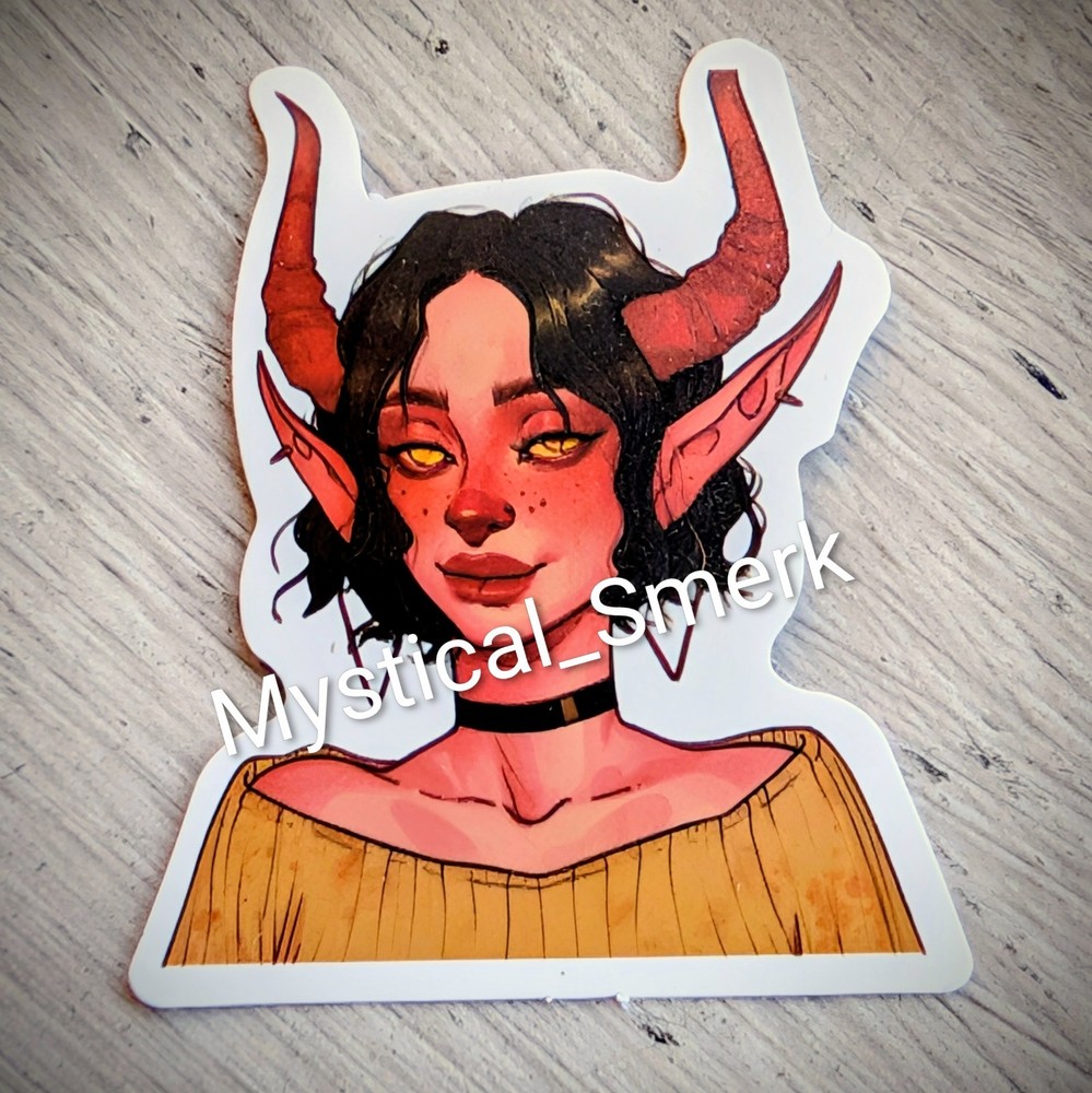 Haunted Active Spirit Little Creepy Demon Girl with Horns Hot Blush Sticker 1 Pc