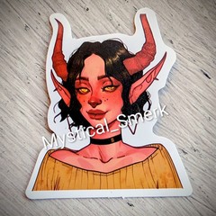 Haunted Active Spirit Little Creepy Demon Girl with Horns Hot Blush Sticker 1 Pc