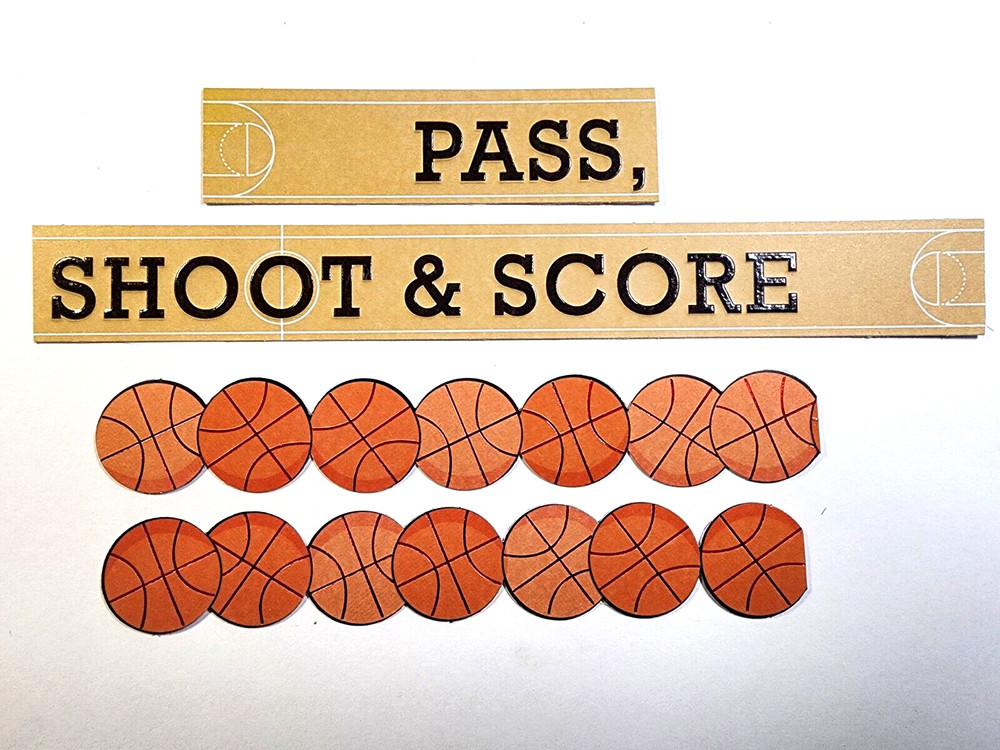 Recollections Basketball Stickers | 4pc Set | Embossed Red Foil Borders 6″ x 1″