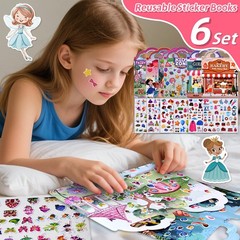 6 Set (260pcs) Puffy Sticker Books Activity for Girls, Reusable Stickers Book…