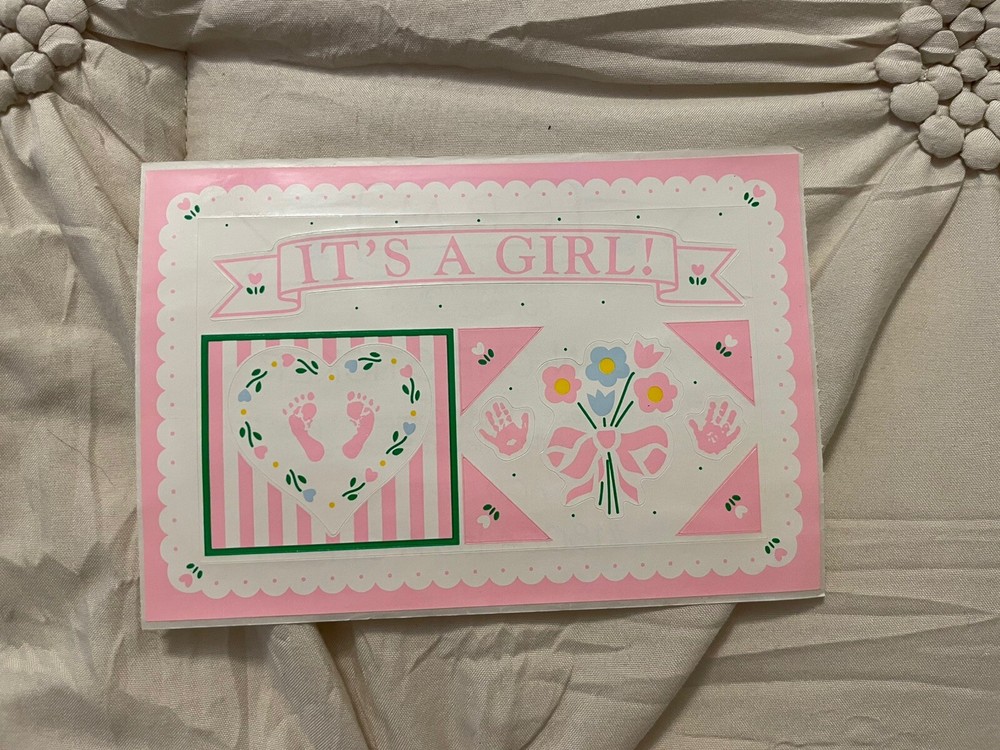 It’s A Girl Baby Sticker Pink S.R.M. Its SRM Footprints Flowers Scrapbook All-In