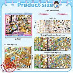 J.WMEET 10Pcs Big Size 3D Scene Book Stickers Multicolor