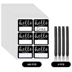 480 Name Tag Stickers with Black Marker – Perfect for Home, School, Office & Eve