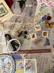 150+ Romantic Botanical Ephemera Bundle Junk Journal Kit Tags Vellum