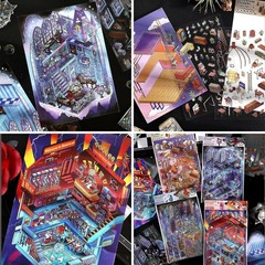 4 Sets – Horror 3D Miniature Scene Stickers DIY Fun Ghost Magic World, Tweezers