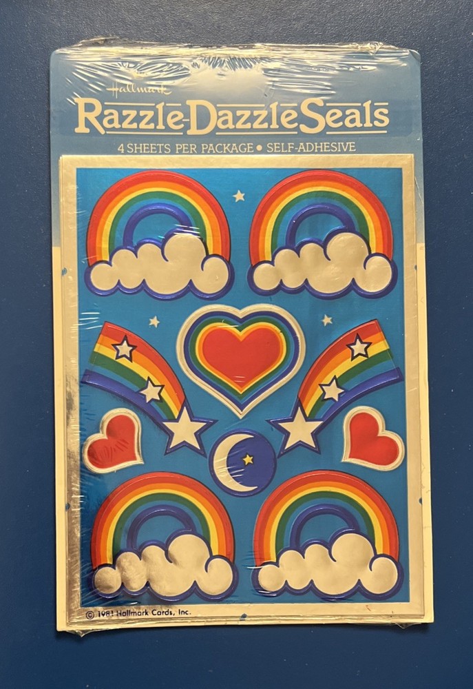 Vintage 80s Stickers Foil Hallmark Razzle Dazzle Sealed 4 Sheets