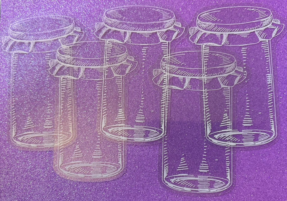 WHITE DECORATIVE JAR Mylar Sticker(5pc)Canning Jar•Mason •Food•Glass•Card Making