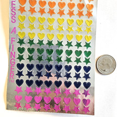 Vtg 80s Sandylion Dress A Finger Sticker Sheet Rainbow Stars Hearts Foil 1/4 in
