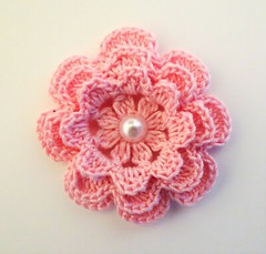 Crochet Flower Layered w/pearl Appique Cardmaking Crafts Scrapbook 6Pc Pink Red