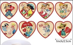 40 PCs Heart Shaped 1” Vintage Valentine s Day Stickers Envelope Seals 8 Designs
