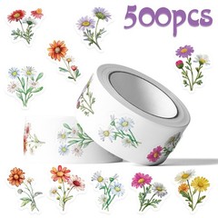 500PCS Daisy wildflowers Roll Stickers Colorful Cartoon Painted Flowers Scrapboo