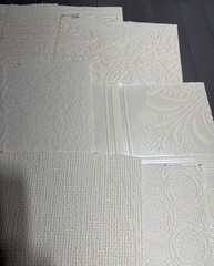 10 Assorted Vintage Textured White Wallpaper Samples / Remnants. Set 4.