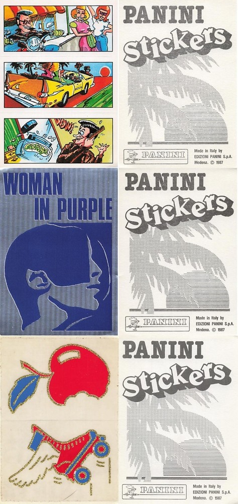 1987 Panini Stickers Lot Vintage Italy Album Inserts Comic Fashion Cars Lot x3