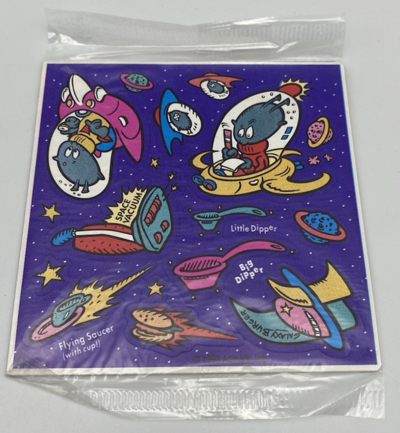 Vintage Admark Stickers 1993 Alien Space Ship Galaxy Sticker Sheet Scrapbook NOS