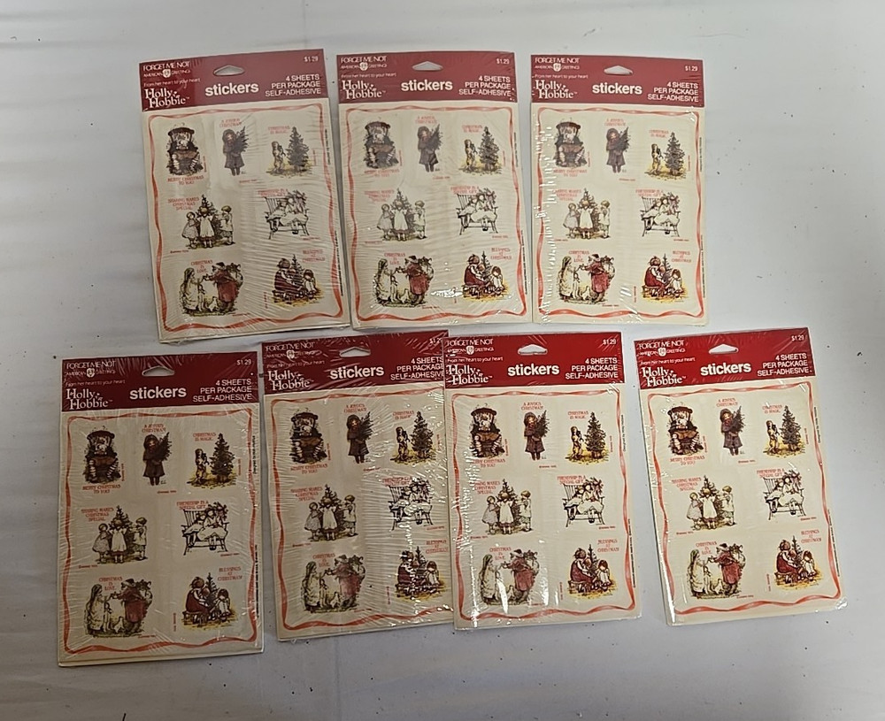 Lot of 7 NOS 1989 Holly Hobbie Sticker Sheets 4PACK – 48 Stickers Per Pack