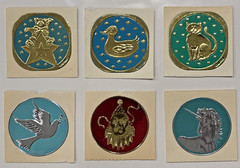 Vtg 1979-1983 LL Geomteric Foil Chrome Sticker Lot Animals Clown Unicorn 6 Lot