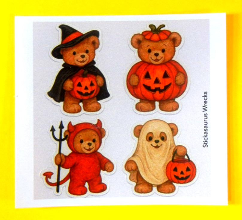Halloween Teddy Bears Mini Sticker Sheet Style 2