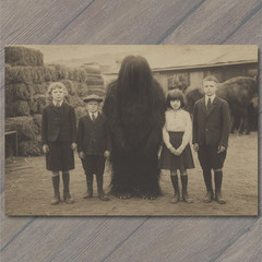 STICKER Kids Bigfoot Creature Haystack Farmyard Monster Odd Vintage Style Hair