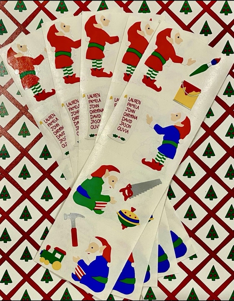 (1) Vintage 1993 Mrs. Grossman Christmas Working Elves 2×6 Sticker Strip