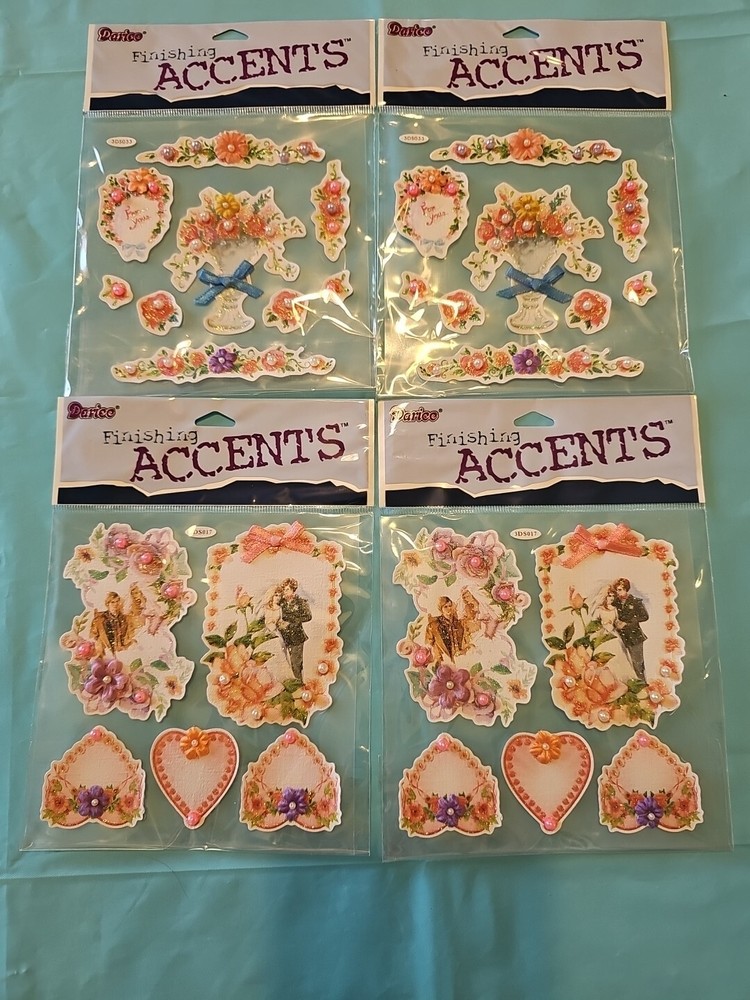 Darice Finishing Accents Stickers 3-D Glitter Wedding Floral 2003