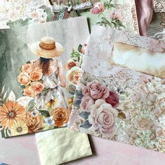 20pc Shabby Chic Junk Journal Making Kit, Handmade Ephemera, Cards, Lace Pockets