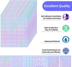 36 Sheets Holographic Sticker Paper, Clear Vinyl Laminate Film for Stickers Self