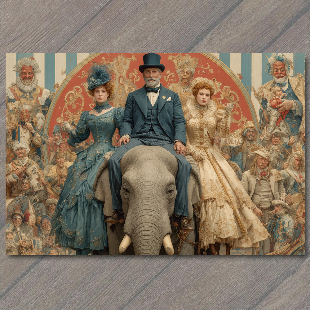 STICKER Elephant Circus Parade Top Hat Ringmaster Clowns Vintage Costume Party
