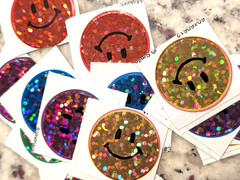 240 Round 1 Inch Holographic Glitter Happy Face Smile Stickers Envelope Seals
