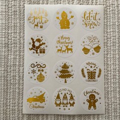 24 Gold Foil Christmas Stickers, 1.5” Holiday Envelope Seals, Gift Labels