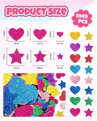 1024PCS Colorful Glitter Foam Stickers – Heart & Star Shapes for Kids’ Crafts