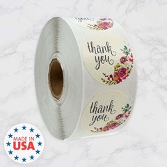 Ivory Floral Thank You Stickers / 1000 Gratitude Envelope Seals Roll / 1.5″ R…