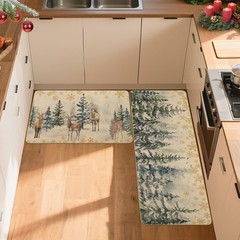 MEHOFOND Christmas Kitchen Rugs Set of 2,Xmas Trees Deer Snowflakes Kitchen R…
