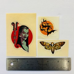RETRO STICKER LOT Bats Moth Vamp Morgue Hangman Skull Bone Don’t Scream BOO