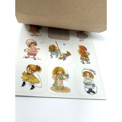 Vtg 70s Cute Little Girls & Critters Kitten Cat Stickers Perk Ups 19 Stickers