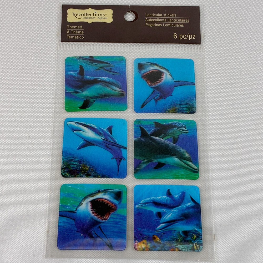 Recollections Sharks Dolphins Themed Lenticular Stickers Ocean Blue 6 pc 366863