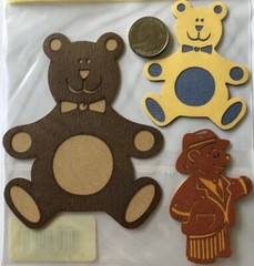 TEDDY BEARS Laser Overlay Die-Cuts(3pc)DCWV•Stuffed Animal•Child’s Toy•Browns•