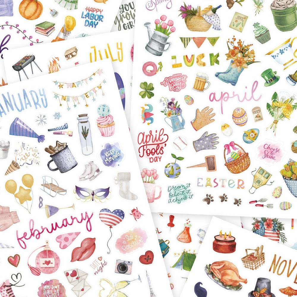 Journal Stickers, Beautiful Yearly Planner, Seasonal Vintage, Multicolor