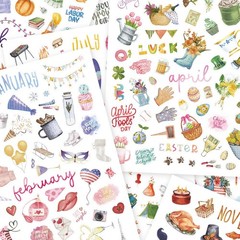 Journal Stickers, Beautiful Yearly Planner, Seasonal Vintage, Multicolor