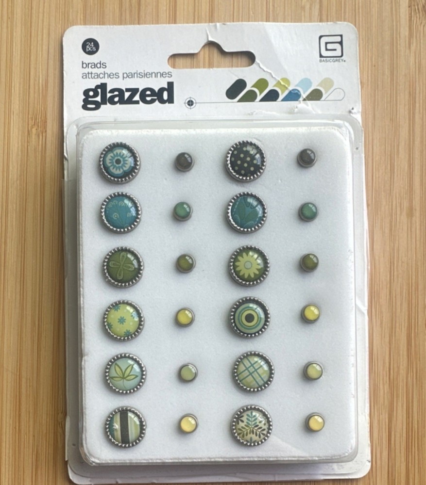 BasicGrey Glazed Brads Split Pins Green Blue Yellow Scrapbooking 24pcs