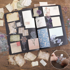 445 PCS Vintage Scrapbook Paper Journaling Scrapbooking Supplies Kit Aesthetic D
