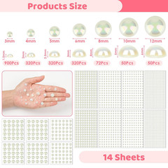 7 Sizes Self Adhesive White AB Hair Pearl Stickers, 2032 Pieces Stick on Pearls