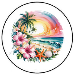 TROPICAL BEACH WAVES HIBISCUS FLOWER ENVELOPE SEALS LABELS STICKERS PARTY FAVORS