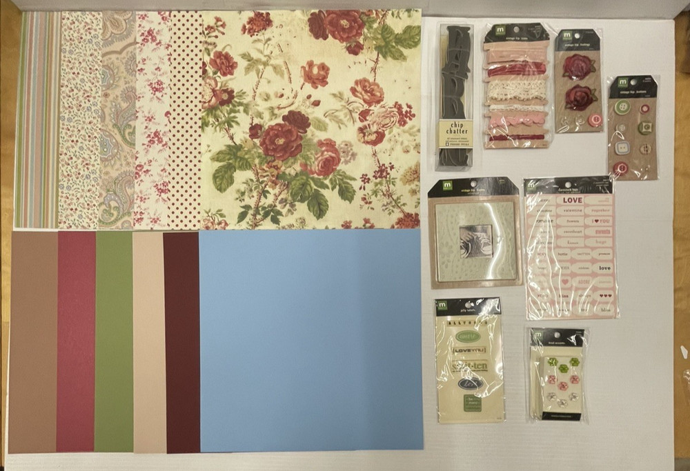 Lot of (32) Scrapbooking Supplies 12 X 12 Paper, Embellishments w/Free Shipping