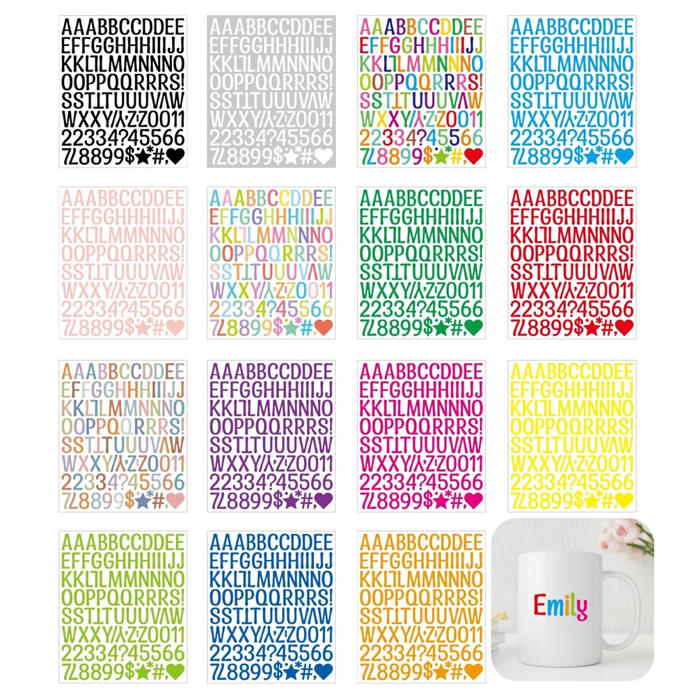 1920Pcs Letter Stickers 20 Sheets Alphabet Stickers 1 Inch Vinyl Self-Adhesiv…