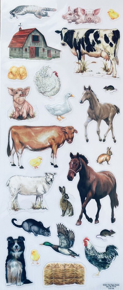 Farm Animal Cow Horse Sheep Chicken Pig Donkey Cat Duck Barn Scrapbook Stickers