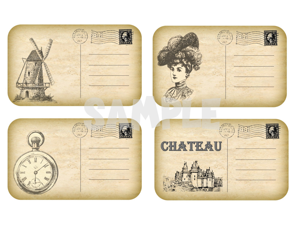 Junk Journal Supplies 4 Vintage Postcards Collage Scrapbooks Card Making Toppers