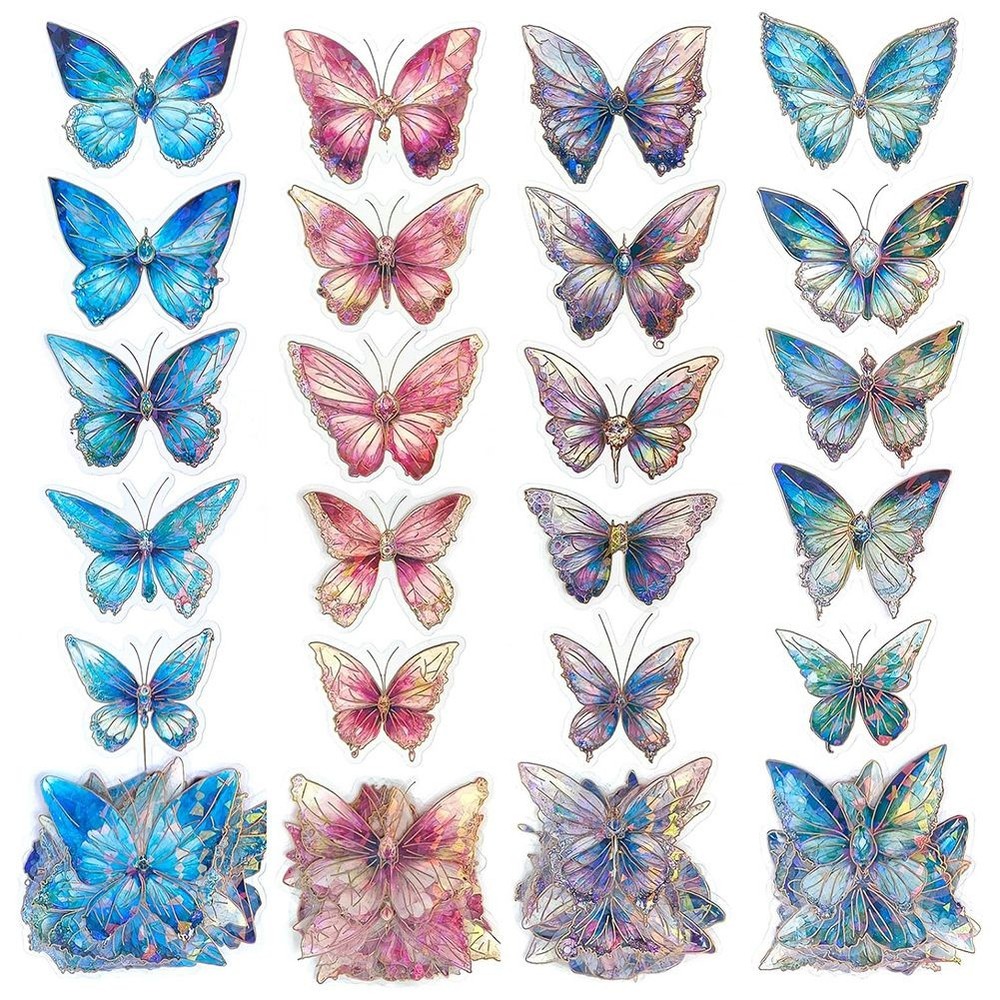 Holographic Butterfly Stickers Bulk – 160Pcs Crystal Glitter Transparent 3D5560